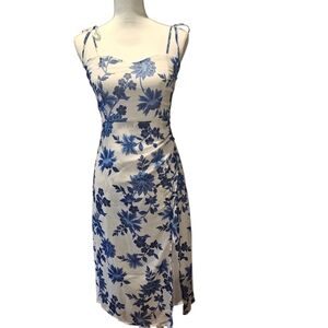 NEW Cupshe Blue and White Floral Midi Dress with Elegant Design